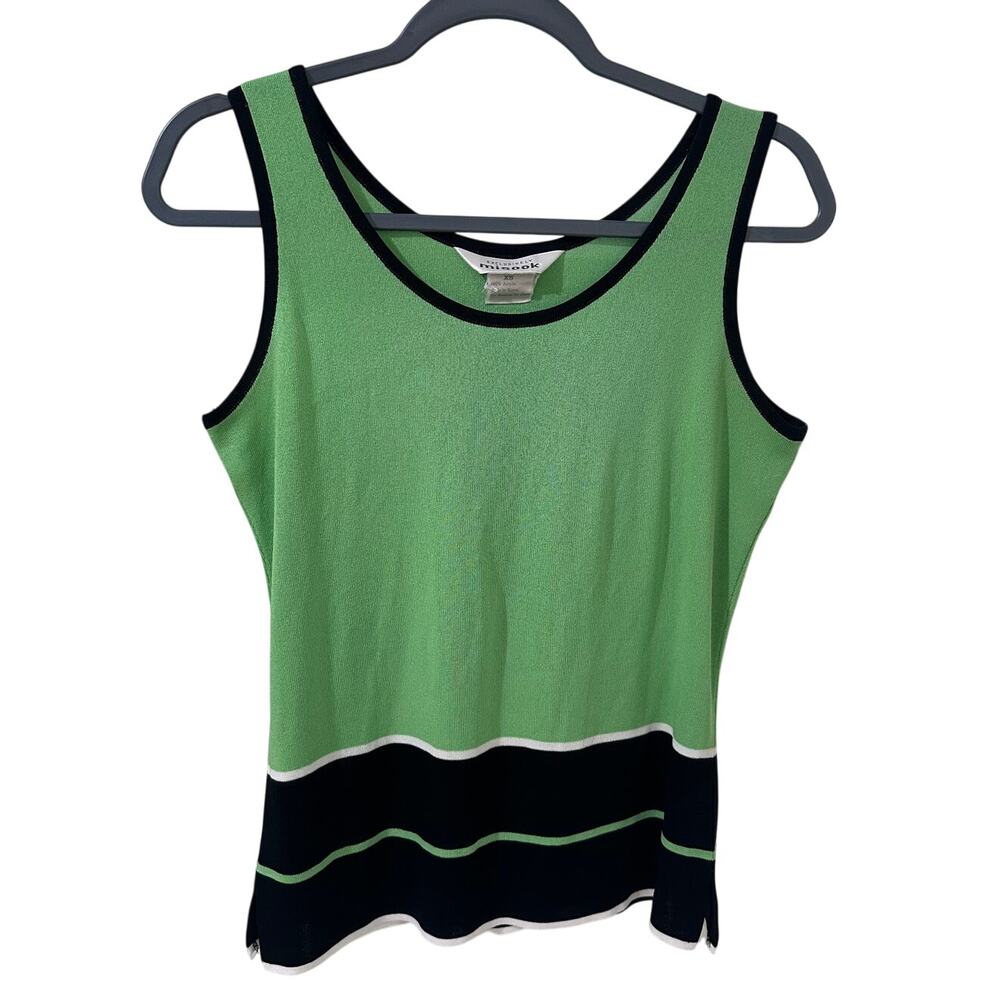 Exclusively Misook Women's Green Navy White Sleeveless Knit Tank Top, Size XS